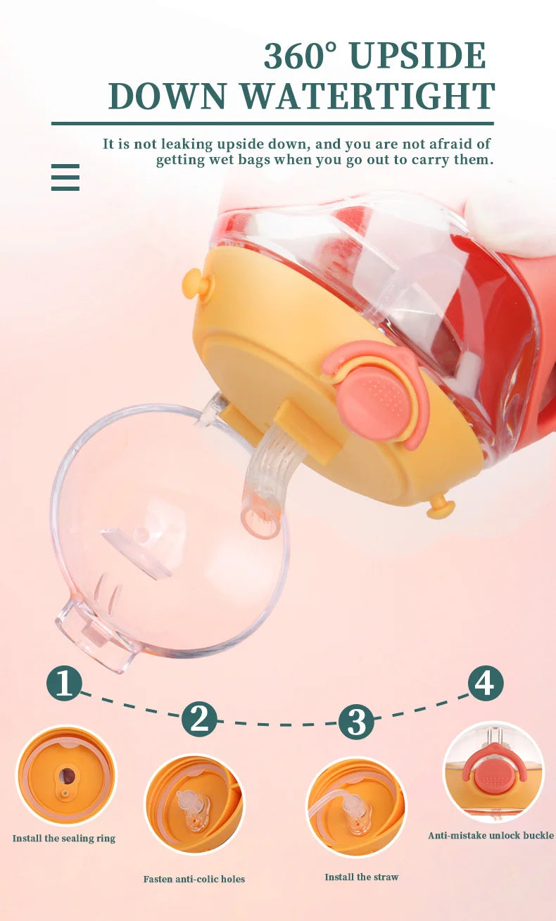Dr.isla Kids Water Sippy Cup With Straw Cartoon Leakproof Water Bottles Outdoor Portable Drink Bottle Children's Lovely Cup