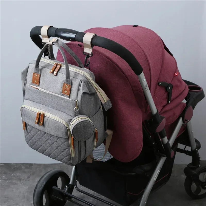 Mummy Backpack With Foldable Crib Soft Mattress Multifunctional Mommy Bags Baby Bottle Insulation Storage Bags Diaper Organizer