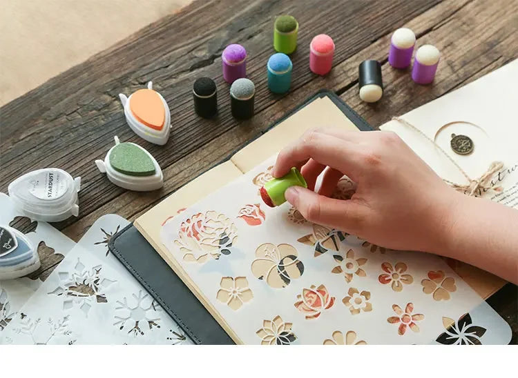 Journamm Finger Painting Kit Drawing Stencils Colorful Inkpad DIY Scrapbooking Creative Stationery Paint Tool School Supplies