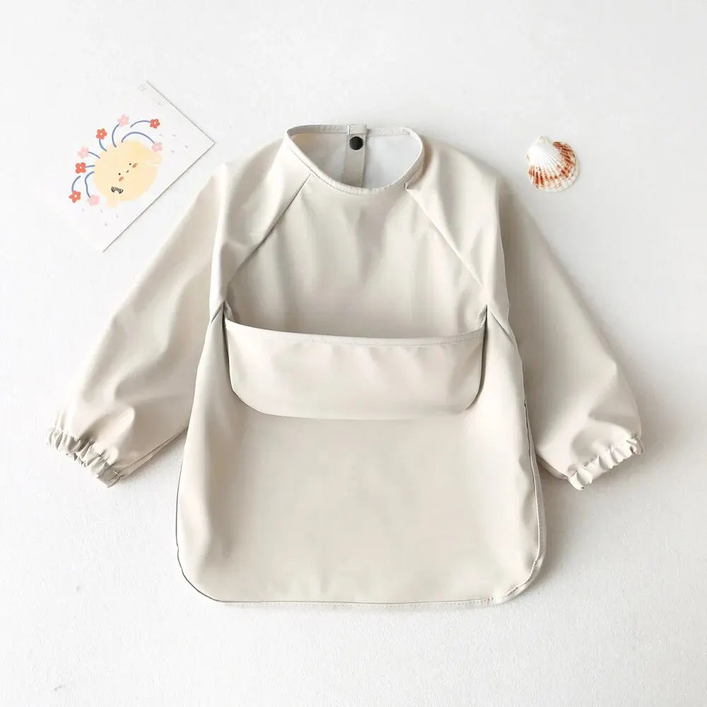 1pcs Solid Color Painting Smock Baby's Soft Waterproof Long Sleeve Art Smock Feeding Bib Apron for Kids Accessories