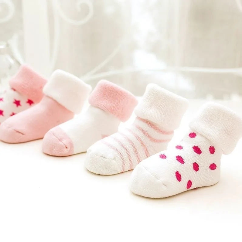 5 Pairs/Set Baby Socks Girls Boys Print Thick Terry Clothes Newborn Accessories Kids Children Toddlers Slipper Gift Clothes