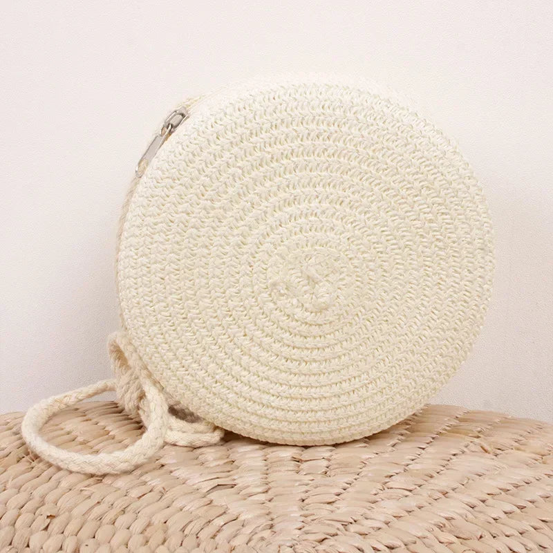 Baby Girl Fashion Casual Solid Straw Shoulder Bags Backpack Accessories Kids Coin Purse Kids Children Cute Round Messenger Bag