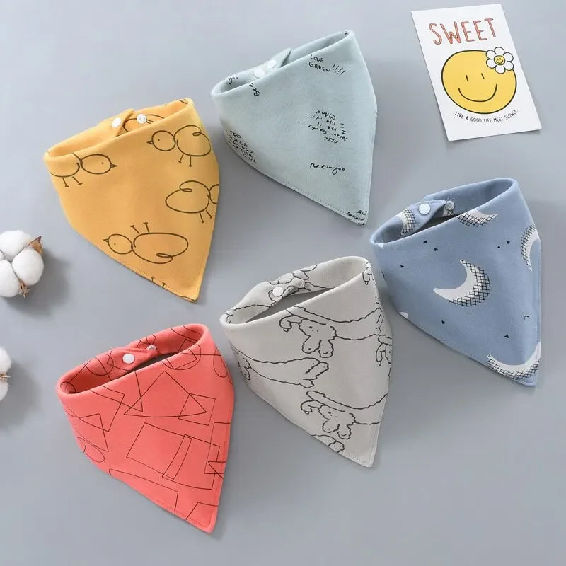 5pcs Pure Cotton Bandana Waterproof Bibs Baby Saliva Towel Triangle Scarf Newborn Boys Girls Absorbent Cloth Bib Saliva Scarf