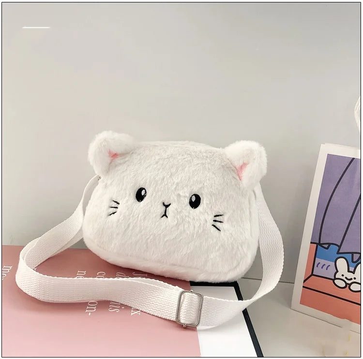 1 Piece Cute Kids Bag for Girls Kawaii Cartoon Animal Cat Messenger Bag for Children Portable High Capacity Outdoor Plush Bag