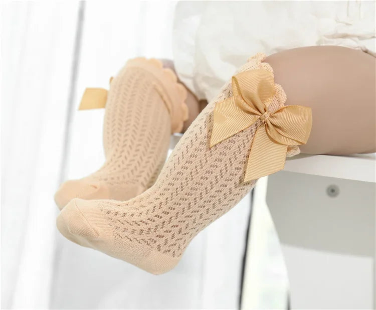 1/3Pairs Baby Girl Socks Toddler Big Bow Cotton Summer Mesh Infant Knee Socks Newborn Long Princess Socks For Girls 0-24Month