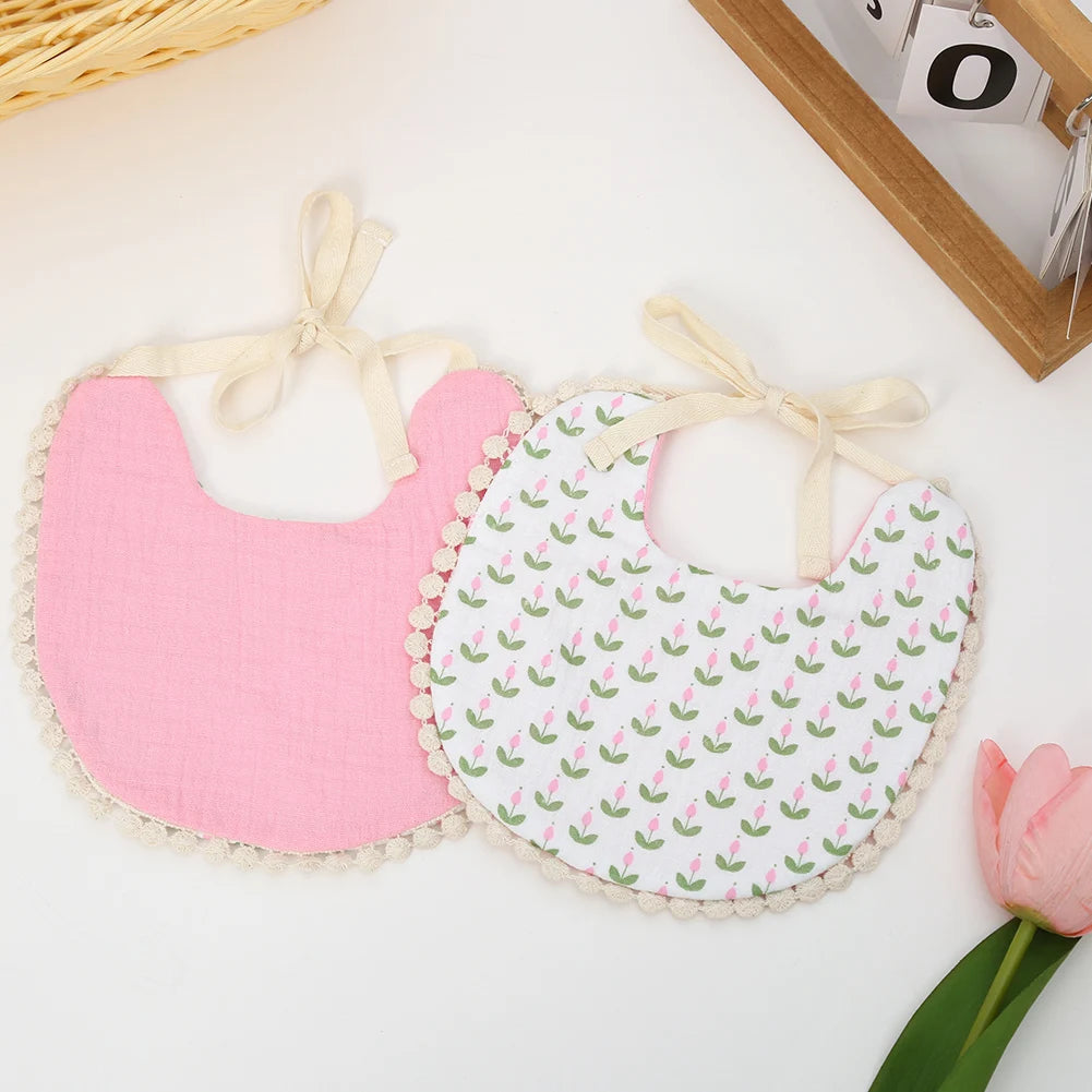 Muslin Cotton Baby Boys Girls Bibs Double Side Flower Rainbow Print Saliva Towel Infant Feeding Burp Cloth Kids Adjustable Scarf