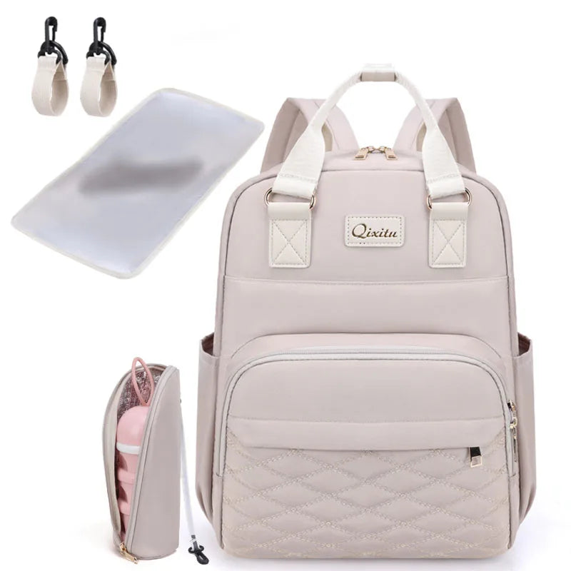 New Mommy Diaper Bags with Diaper Pad Nursing Bags Maternity USB Multifunctional Portable Large Baby Stroller Hanging Bag