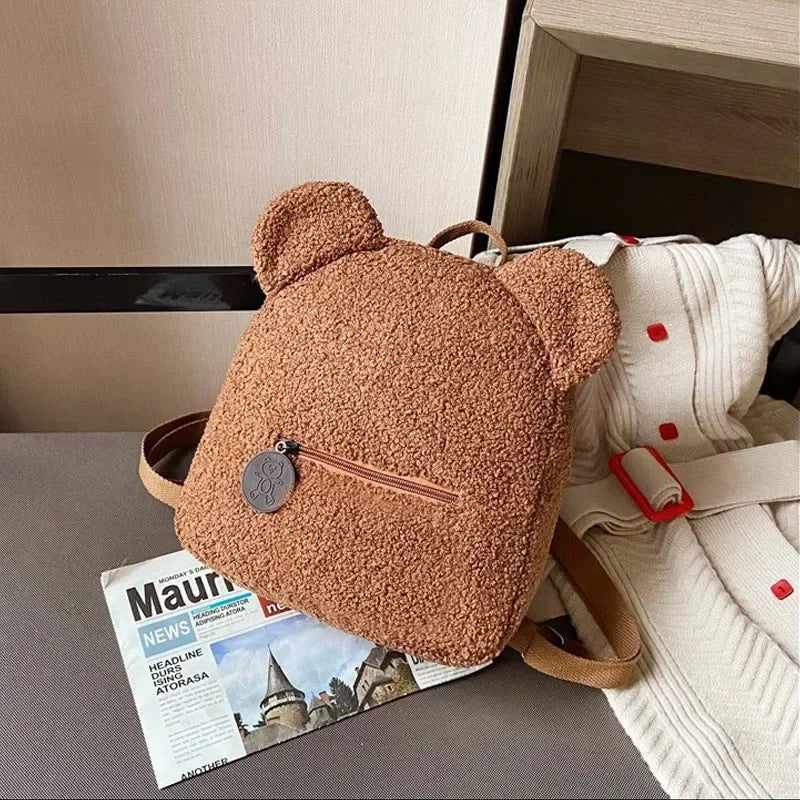Cute Bear Ear Plush Backpack for Kids Adult Lamb Fleece Shoulder Bag High-capacity Korean Parent-Child Bags Boys Girls Backpacks