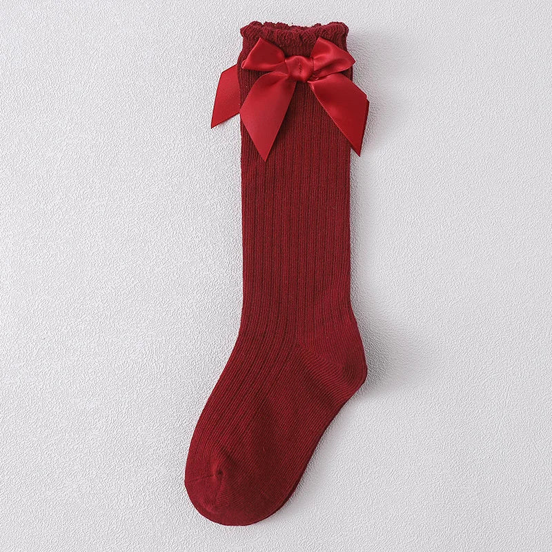 Red Bow Tie Knee High Tube Socks Girls' Christmas Stockings Infants Toddlers Soft Cotton Children Non Slip Floor Socks Baby Gift