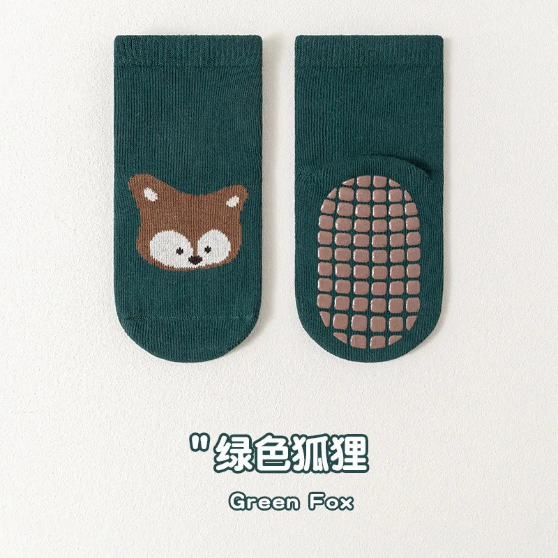 6/1 Pairs Autumn And Winter Large Area Dot Glue Baby Trampoline Socks, Baby Little Kids Non-slip Floor Socks Large Cartoon Strai