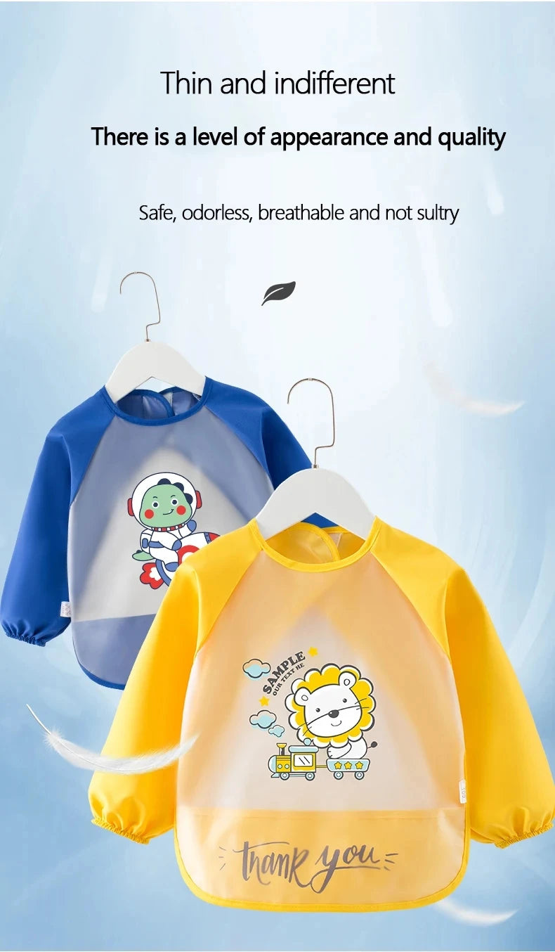 Baby Food Overalls Waterproof Children's Bibs Boys And Girls Drool Towel Four Seasons Long Sleeve No-Wash Apron