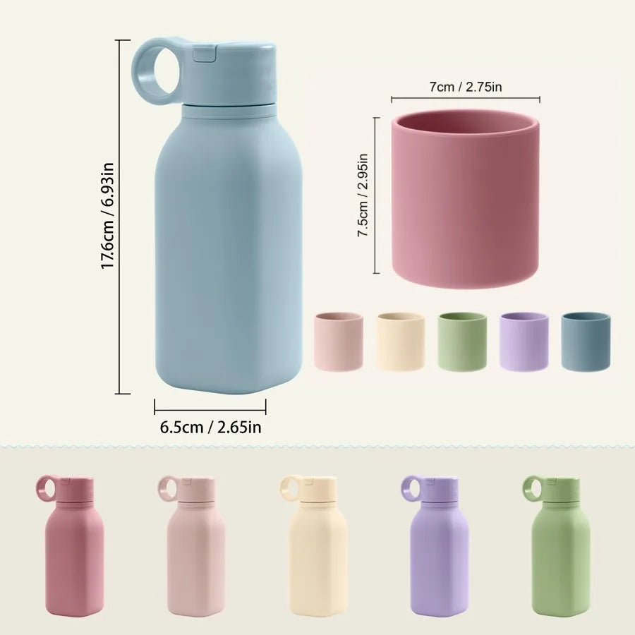 1PCS Baby Silicone Sports Cup Portable Baby Tableware Solid Color Baby Water Bottle Leakproof Baby Sippy Cups Kids Flip Lid Cup