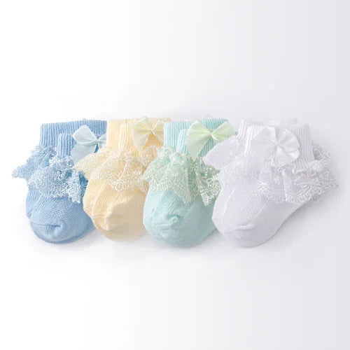 Lawadka 4Pairs/lot Newborn Baby Socks For Girls Cotton Lace Infant Girls Sock Princess Bow Toddler Baby Girls Socks Spring 0-24M