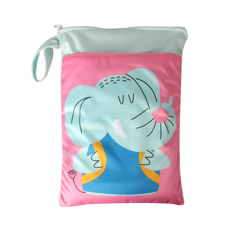 Babyshow 1PC Washable Wet Dry Bag Wetbag for Baby Diapers Nappies Waterproof Reusable Diaper Bag with Two Zippers 25cmx35cm