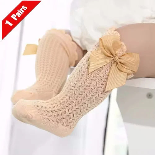 1/3Pairs Baby Girl Socks Toddler Big Bow Cotton Summer Mesh Infant Knee Socks Newborn Long Princess Socks For Girls 0-24Month