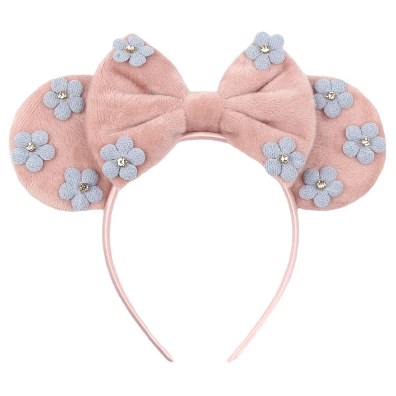 Disney Mickey 3.3"Velvet Ears Headband For Girls Soft Bow Hairband Halloween Festival Party Christmas DIY Hair Accessories
