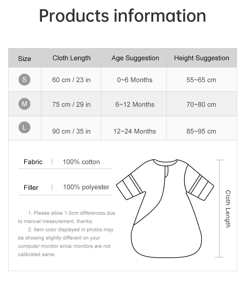 Sleeping Bag For Babies 0-24Months Thicker Winter Sleep Sack Removable Sleeves Kids Anti-Kick Prevent Cold Baby Blanket 3.5Tog
