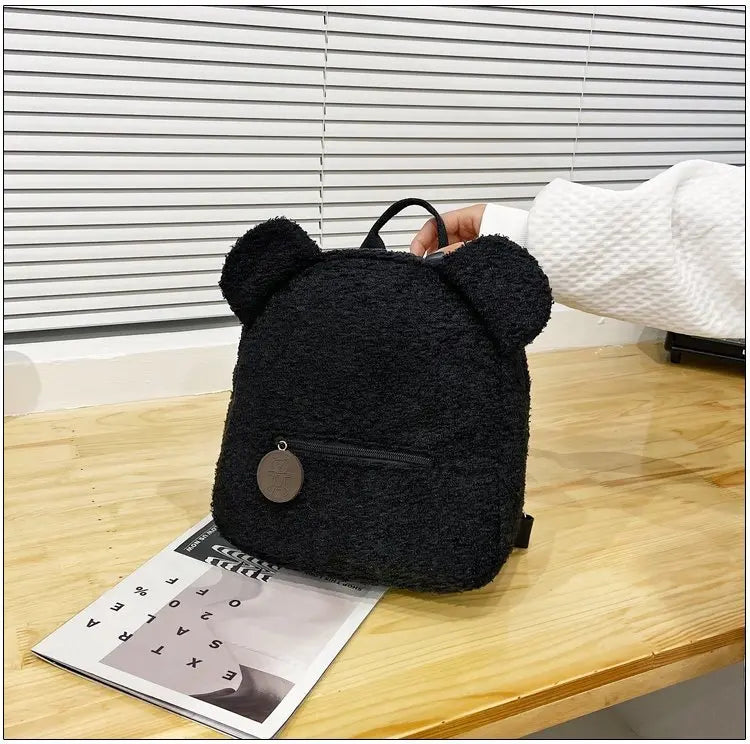 Cute Bear Ear Plush Backpack for Kids Adult Lamb Fleece Shoulder Bag High-capacity Korean Parent-Child Bags Boys Girls Backpacks
