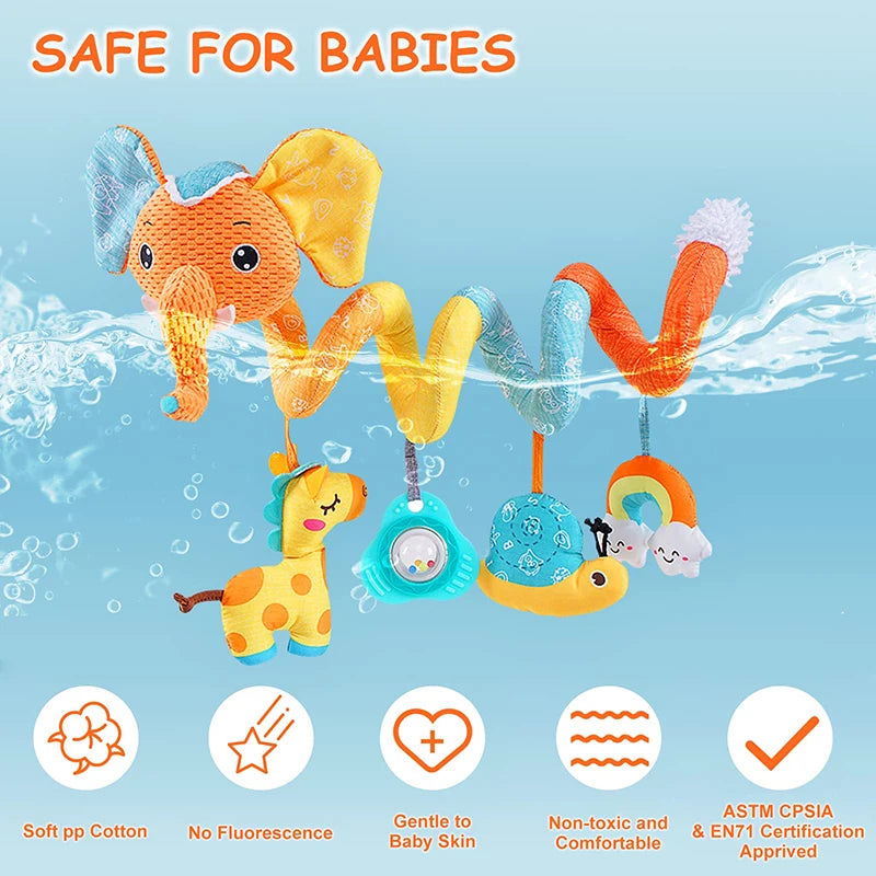 Newborns Spiral Hanging Activity Stroller Toy Baby Carseat Toy Black & White Lion Koala Rattle for Crib Mobile Sensory Toy Gift