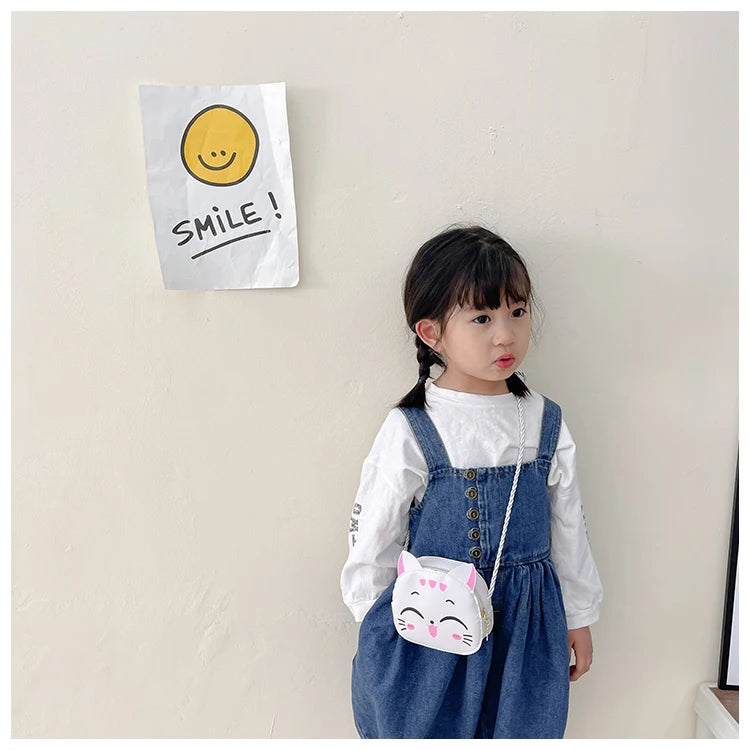 New Outdoor Kids Shoulder Bag PU Leather Cartoon Girls Princess Handbag Cute Cat Travel Baby Mini Coin Purse Messenger Bags