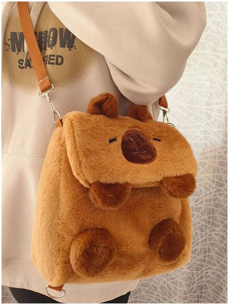 Student School Bag Artificial Fur Plush Capybara Bag Casual All-match Fur Bag Large Capacity Backpack School Backpack Mochila