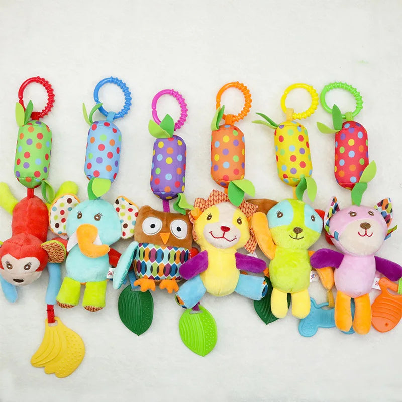 Baby Hanging Rattles Soft Sensory Learning Toy Plush Animals Stroller Infant Car Bed Crib Travel Activity for Babies Toddlers
