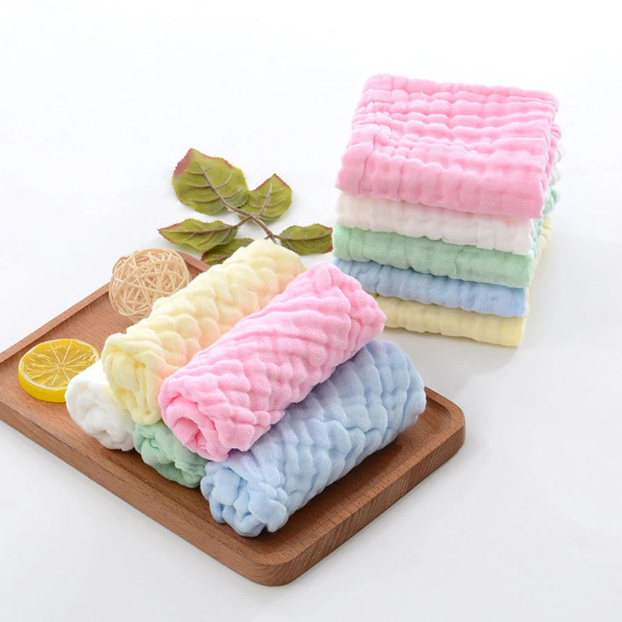 5pcst Baby Towels Muslin 6 layers Cotton SoftBaby Face Towel Handkerchief Bathing Feeding Face Washcloth Wipe Burp Cloth