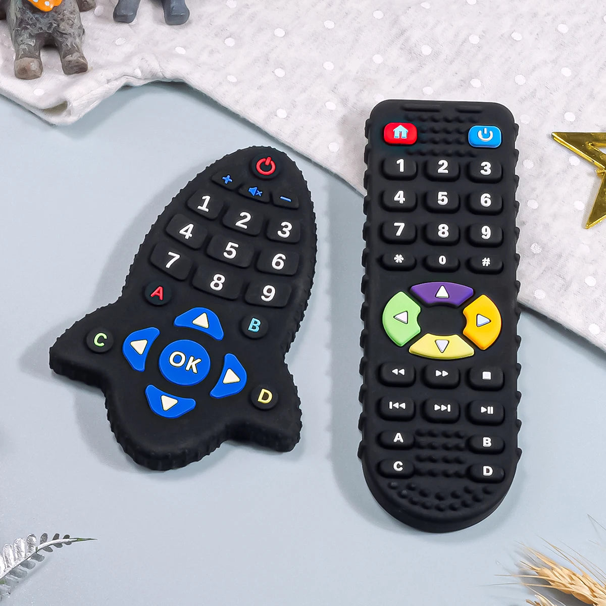 Baby Silicone Teether Toys BPA Free Remote Control Shape Teether Rodent Gum Pain Relief Teething Toy Kids Sensory Educational