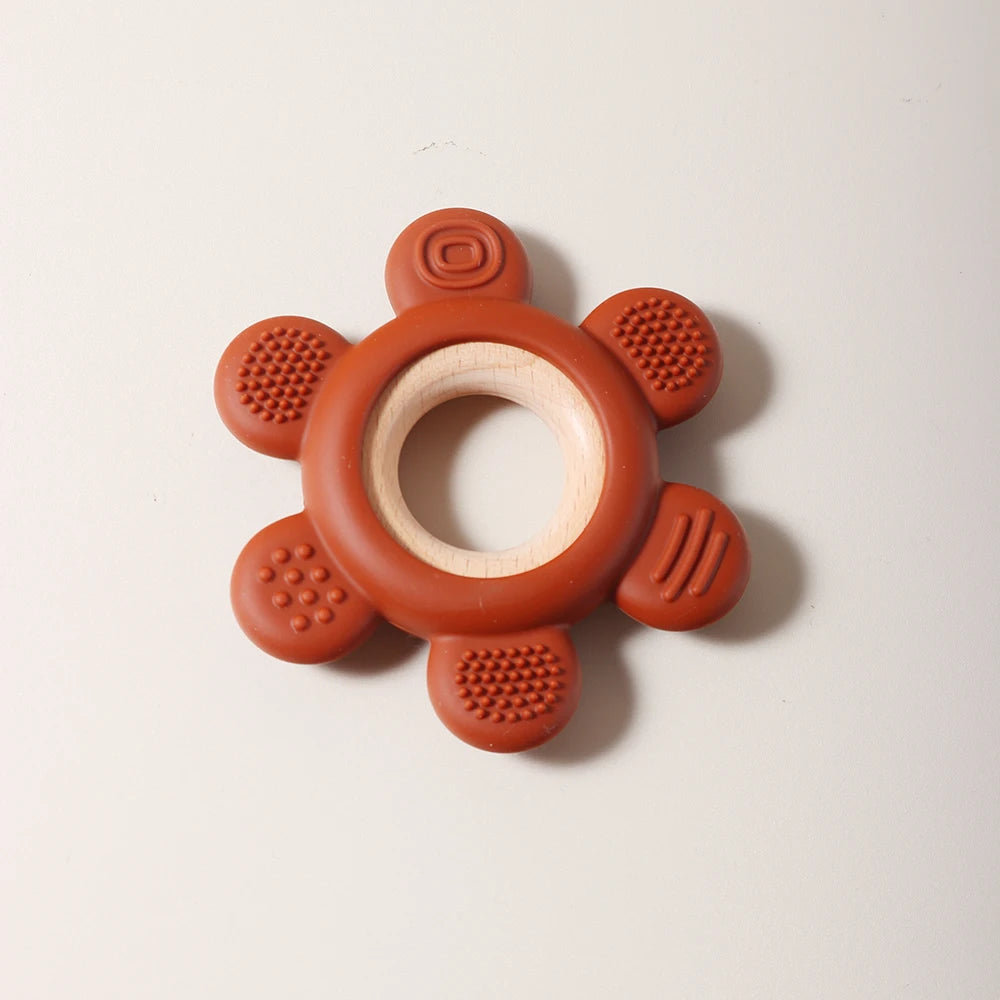 new Baby rudder shape silicone teether Food Grade Safe Teether with wooden ring Toy Teething gift