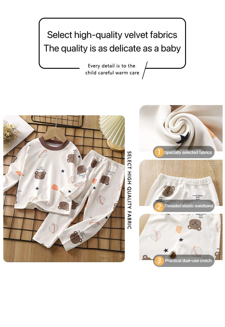 1pcs Children's Underwear Set Kids Soft Cotton Pajamas Boys Girls Baby Spring Autumn Cute Cartoon Long Sleeve Home Sleepwear