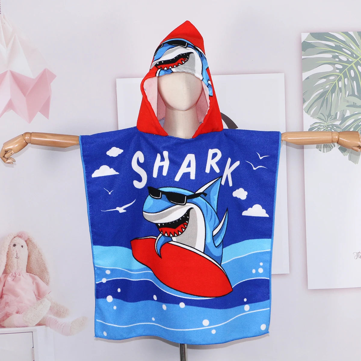 80-130cm Kids Hooded Bath Beach Poncho Towels Baby Quick Dry Bathrobe Child Cartoon Poncho Towels Microfiber Swim Cover-ups