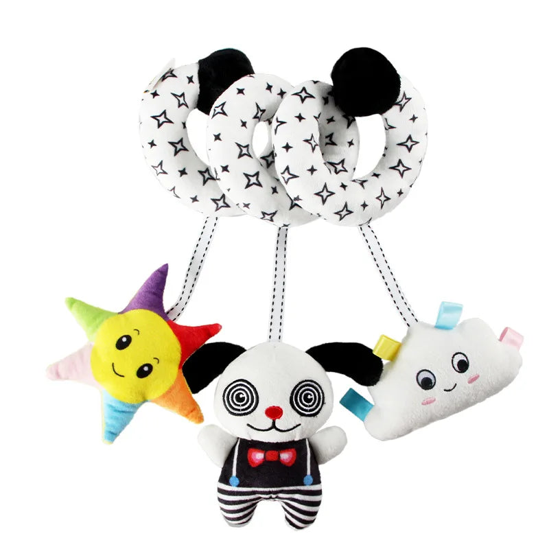 Newborns Spiral Hanging Activity Stroller Toy Baby Carseat Toy Black & White Lion Koala Rattle for Crib Mobile Sensory Toy Gift