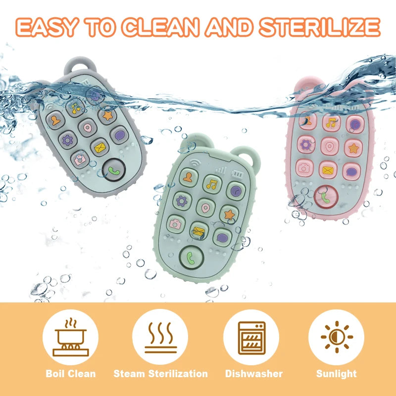 2024 New Baby Teether mobile phone Shape Silicone Teether Teething Toy Kids Sensory Educational Toy baby gift set