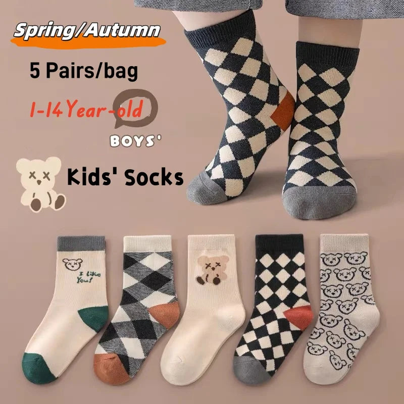 1-9T Kids Boys Girls Socks Autumn Cozy Sock Cute Bear Pattern Cotton Socks Children