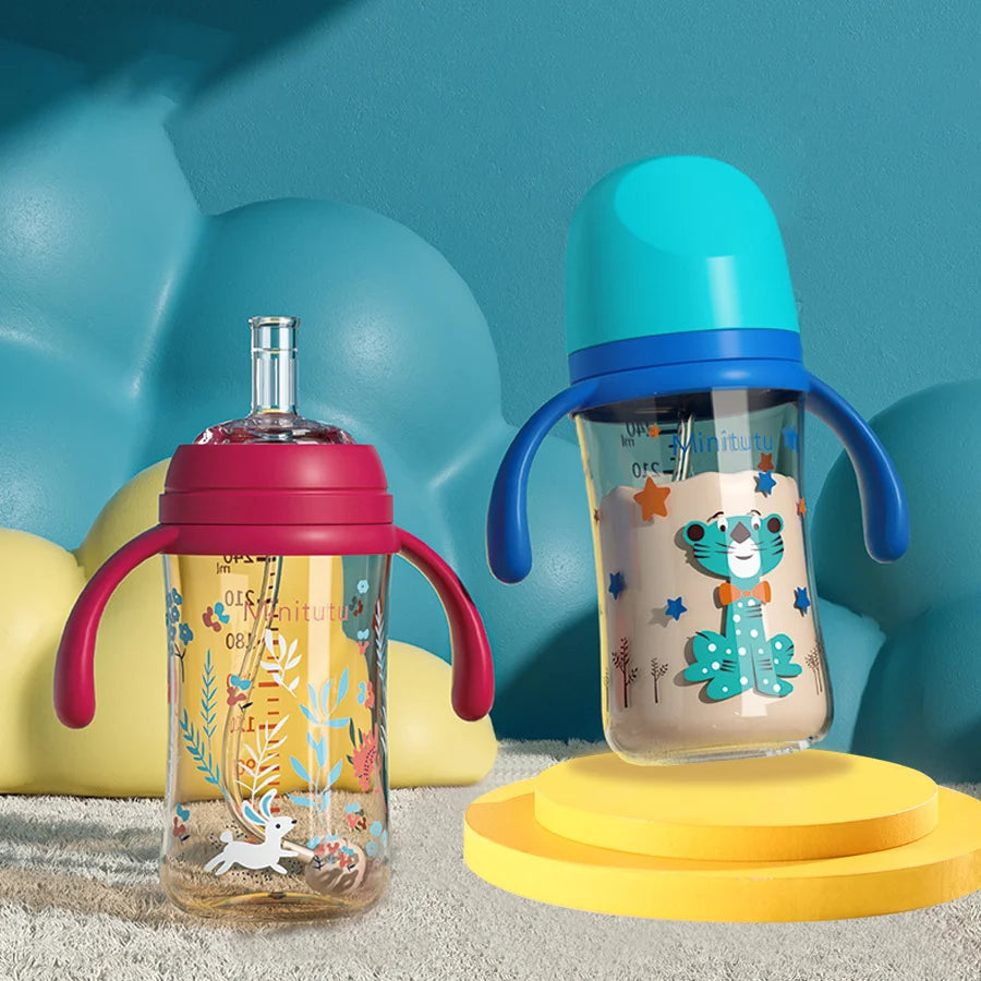 240 ml PP straw cup with gravity ball for babies over 6 months Food-grade liquid silicone straw to protect teeth Square water cu