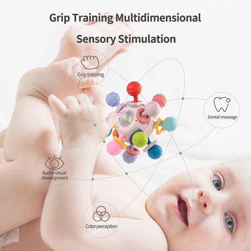 Montessori Baby Teething Toys Sensory Chew Teething Ball Rattle Grasping Activities Babies Toys for 0-18 Months Girls Boys Gifts