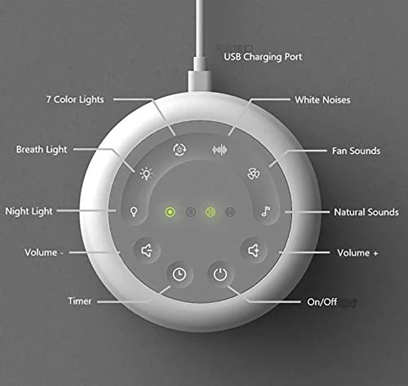Hot Sale Physical Therapy Equipments Portable Sleep Fan Sound Machine White Noise Machine with RGB Night Light For Baby