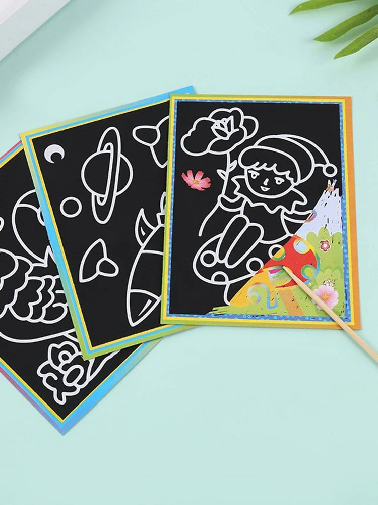 10pcs Children Scratch Montessori Drawing Toys DIY Paper Cartoon Art Painting Education Montessori Children Kids Baby Toy Gifts