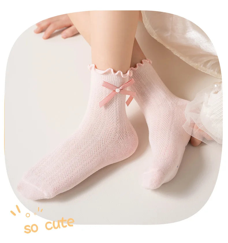 3 Pairs/lot Kids Socks Bowknot Princess Spring Summer Cotton Girls Socks Cute Children Baby Little Girl Clothing Accessories