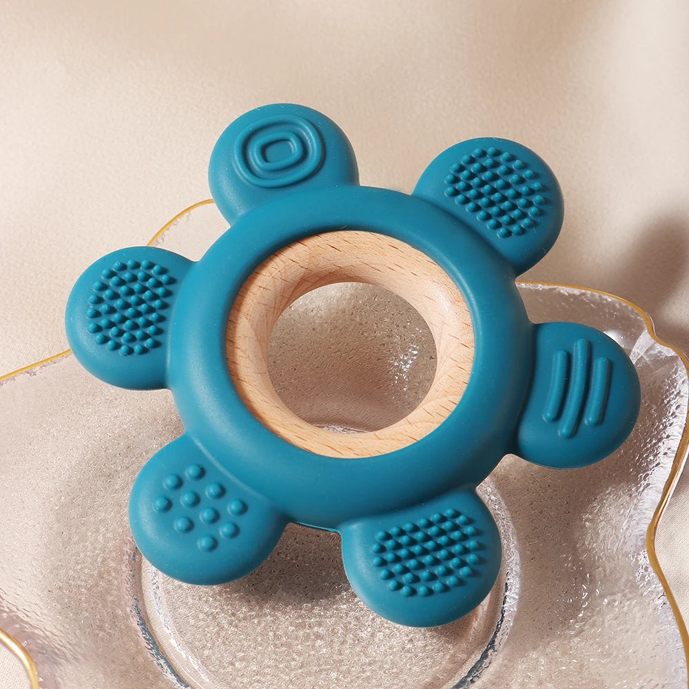 new Baby rudder shape silicone teether Food Grade Safe Teether with wooden ring Toy Teething gift