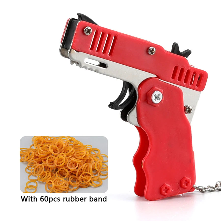 Metal Burst Rubber Band Toy - Mini Folding Launcher Toy With Keychain And 60pcs Rubber Bands,Perfect Gift for Christmas