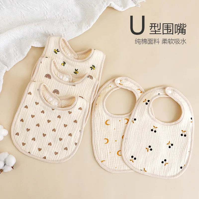 New Gauze U-shaped Baby Bibs Cute 6 Layers Cotton Saliva Towel Newborn Burp Cloths Bandana Scarf for Boy Girl Feeding Drool Bib