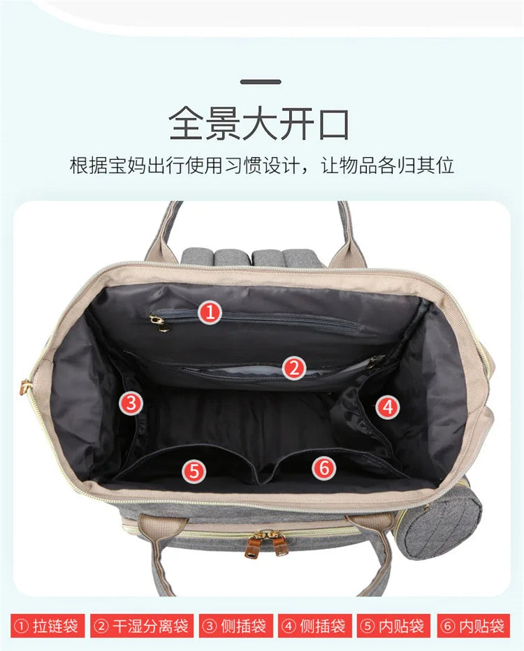 Mummy Backpack With Foldable Crib Soft Mattress Multifunctional Mommy Bags Baby Bottle Insulation Storage Bags Diaper Organizer
