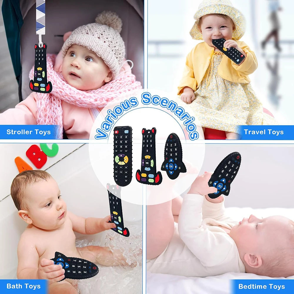 Baby Toys 0 12 Months Silicone Teething Toy Remote Control Shape Bear Teether Chew Toys Relief Teeth Gum Sensory Toys for Babies