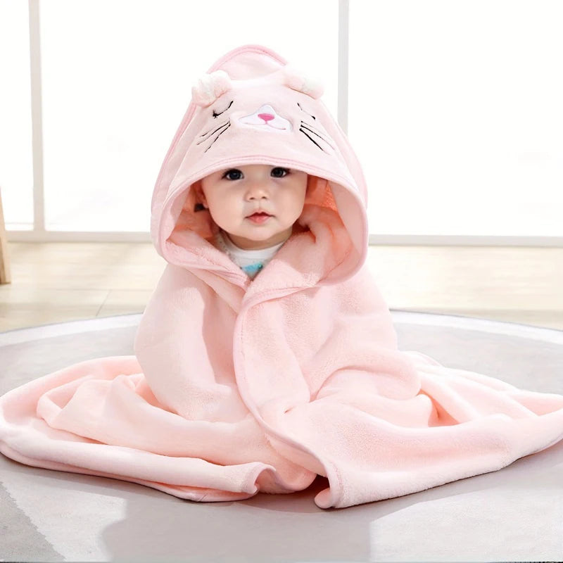 1 pack of baby bath towel cartoon plain baby blanket, bathroom supplies, polyester fiber bathrobe with strong water absorption,