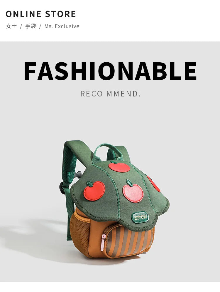 Kid Backpack Cute Mushroom Apple Kindergarten Cartoon Pink Mini Travel Bag Schoolbag Preschool Gift for Toddler Girl Boy 3-6