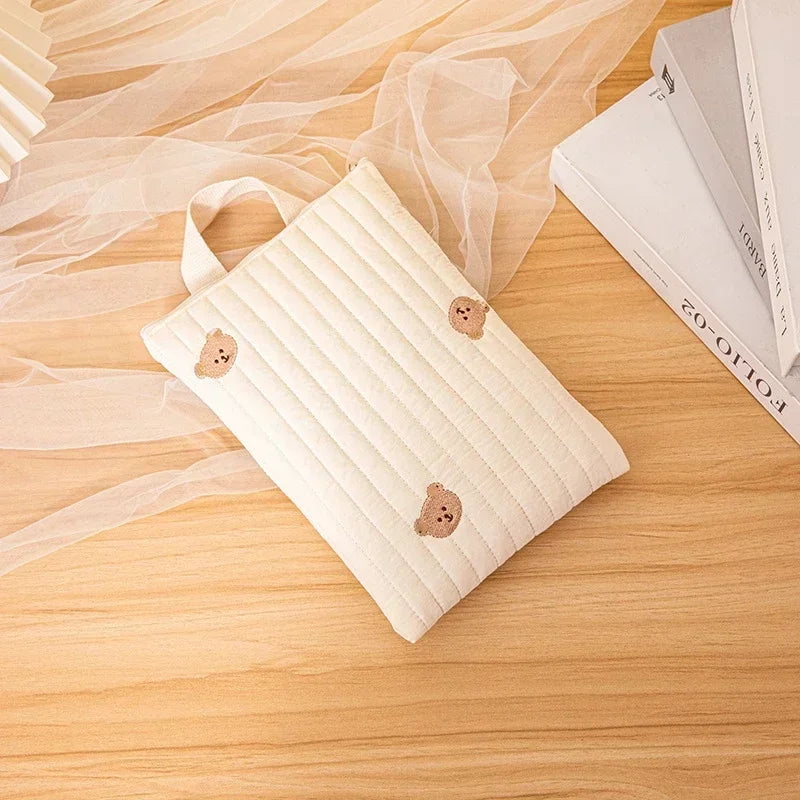 Cotton Mommy Bag Baby Diaper Bag Nappy Caddy Pouch Portable Stroller Storage Bag Cute Bear Embroidery Purse Baby Organizer