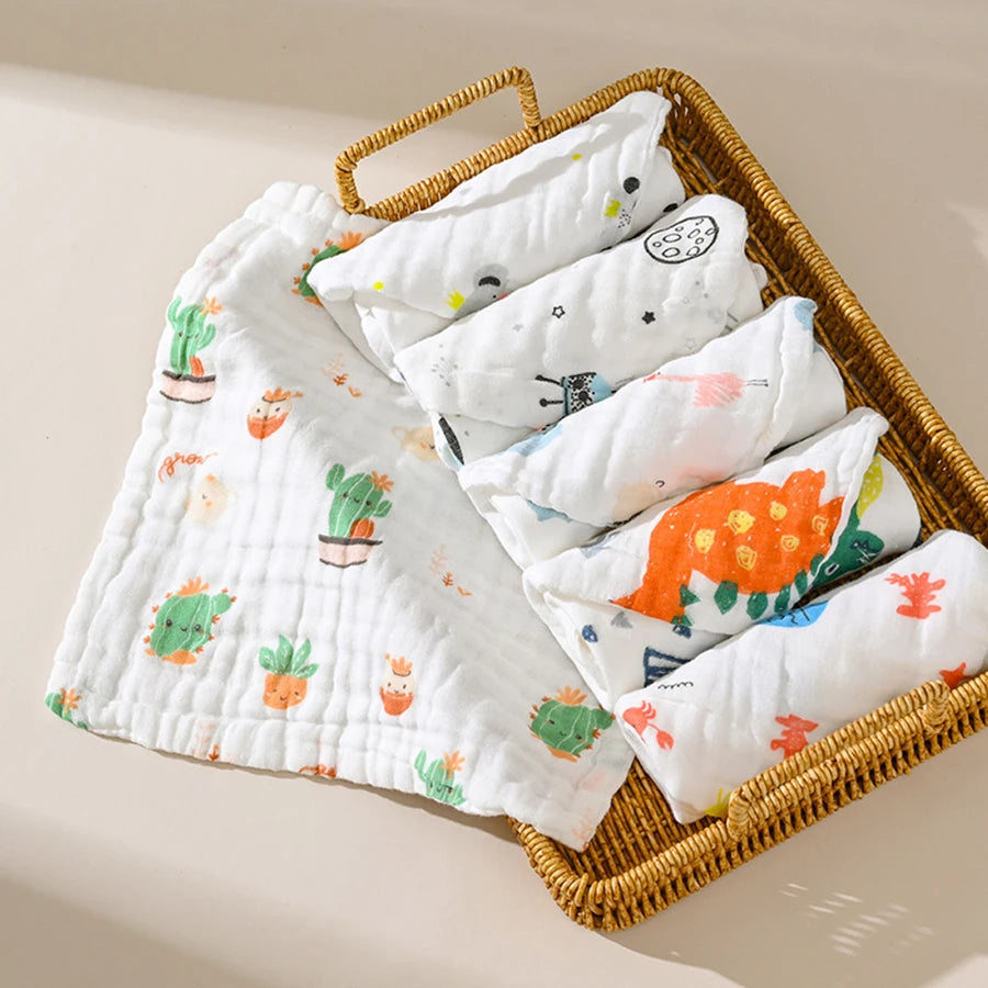 5pcst Baby Towels Muslin 6 layers Cotton SoftBaby Face Towel Handkerchief Bathing Feeding Face Washcloth Wipe Burp Cloth
