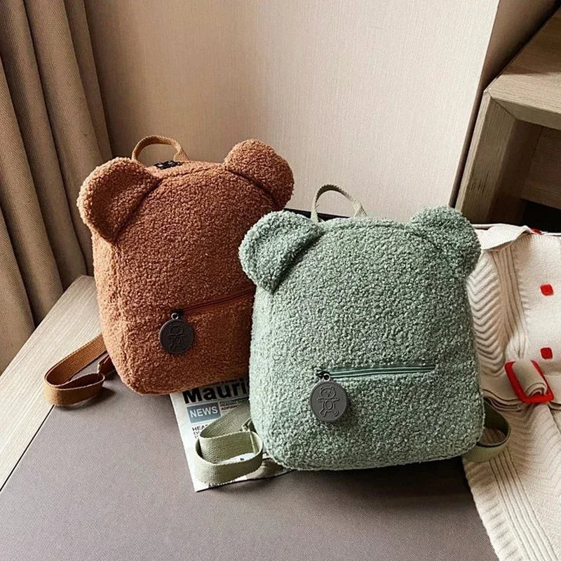 Cute Bear Ear Plush Backpack for Kids Adult Lamb Fleece Shoulder Bag High-capacity Korean Parent-Child Bags Boys Girls Backpacks