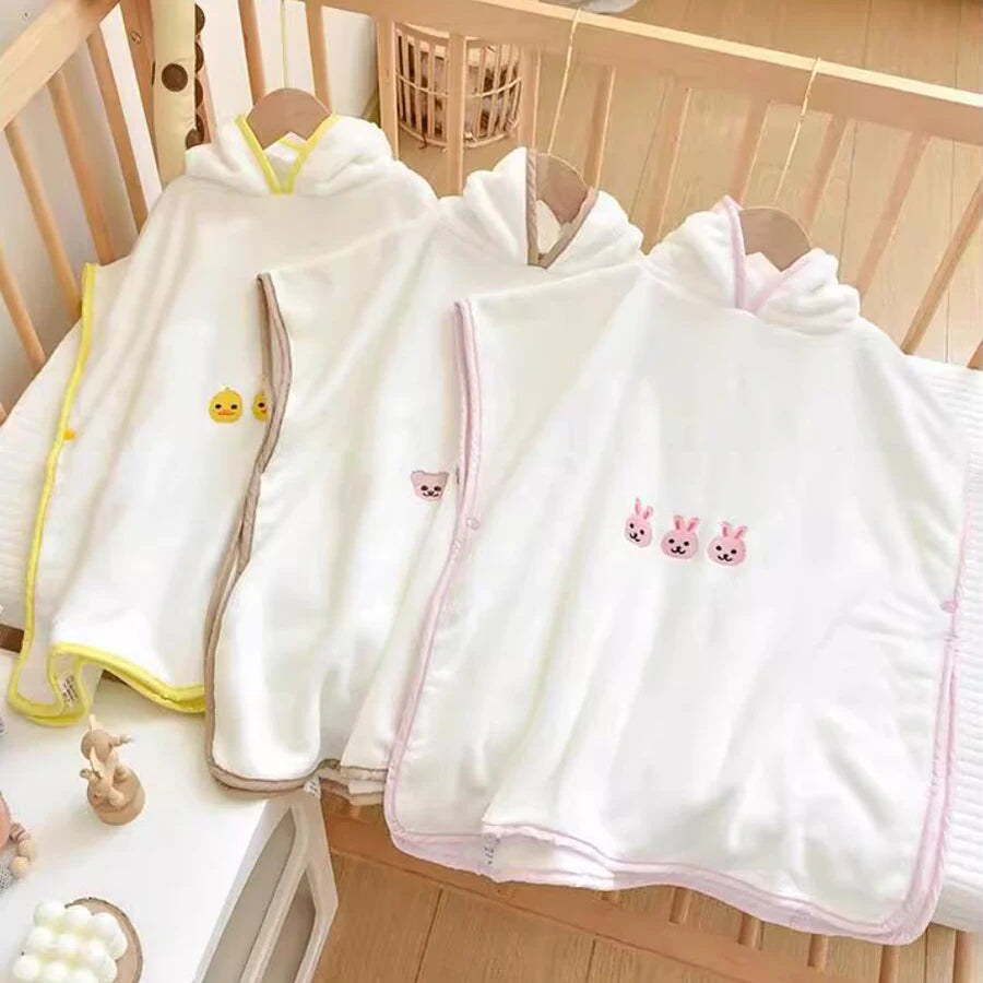 Baby Bath Towel Hooded Soft Coral Velvet Child Bathrobe Cute Cartoon Animal Warm Toddler Sleeping Swaddle Wrap Towel Blanket